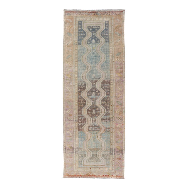 Persian Hand Knotted Hamadan Wool Runner With Geometric Design Unique Design 3'3 X 9'10 For Sale