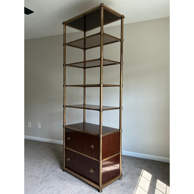 Modern Late 20th Century Laura Kirar for Baker Modern Brass and Wood Frazier Etagere For Sale - Image 3 of 12