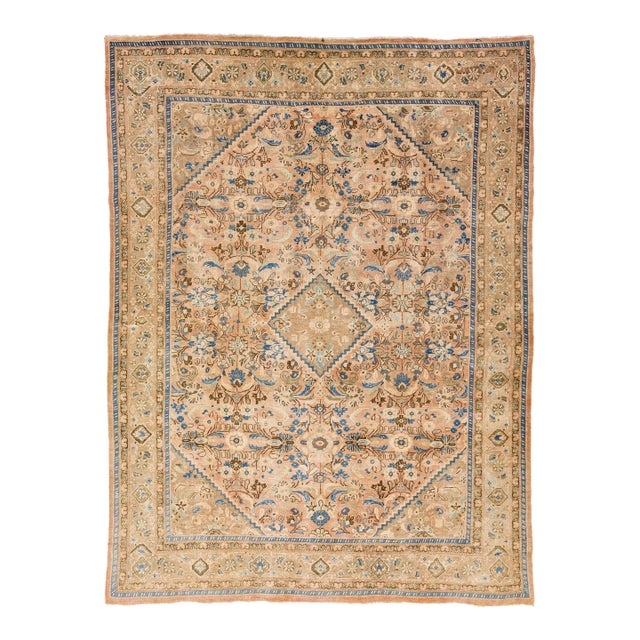 Handmade Persian Mahal Peach Wool Rug Featuring an Allover Floral Motif For Sale