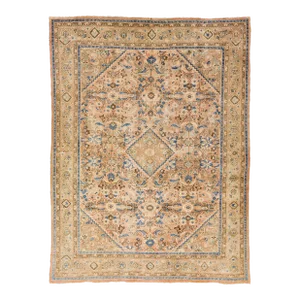 Handmade Persian Mahal Peach Wool Rug Featuring an Allover Floral Motif