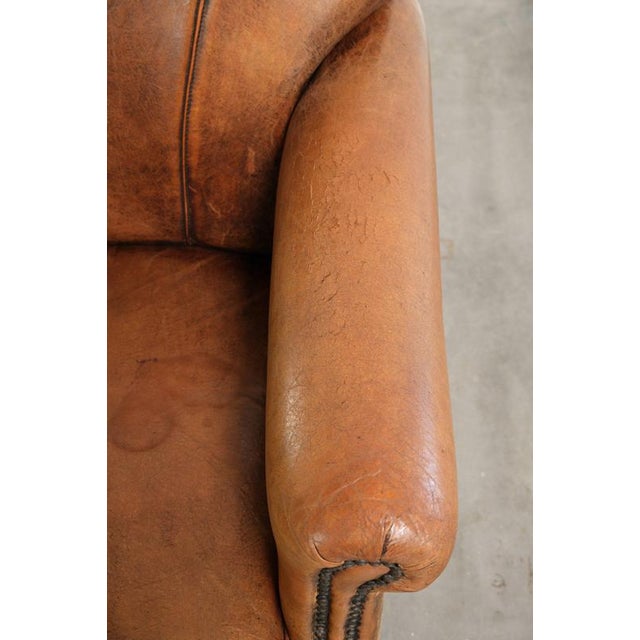 Brown Vintage Sheepskin Armchair with Decorative Nails For Sale - Image 8 of 13