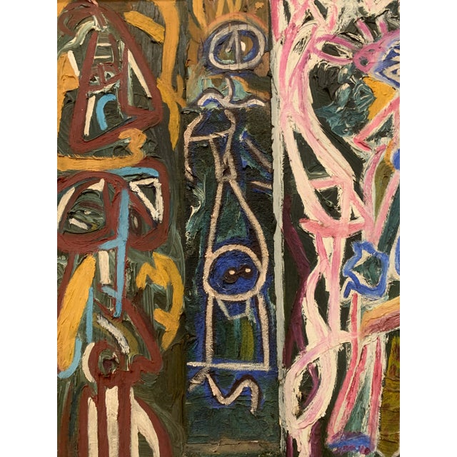 1970s Abstract Colorful Acrylic Painting on Found Wood For Sale - Image 9 of 12