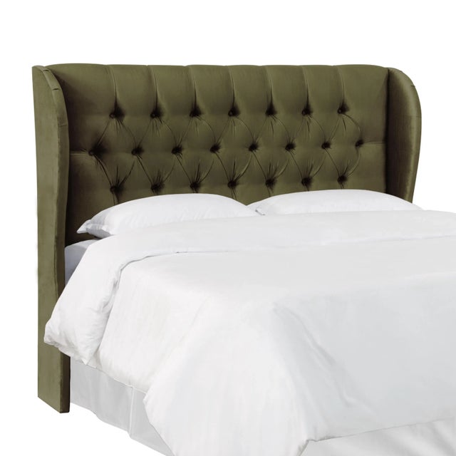 Not Yet Made - Made To Order Lulu Wingback Tufted Headboard in Pine Shine Velvet, Queen For Sale - Image 5 of 6