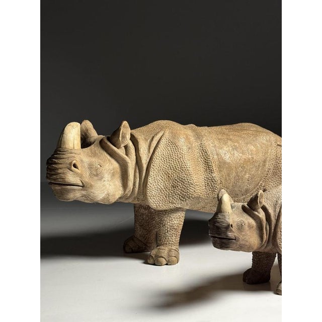 Hand-Carved Wooden Rhinoceros Statues, 1960s, Set of 2 For Sale - Image 15 of 18