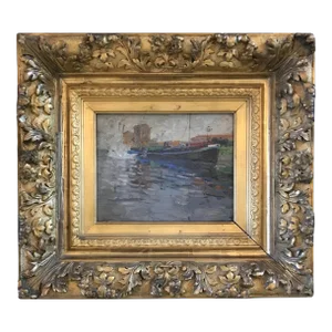 1920s French Nautical Impressionist Oil Painting by E. Godfrinon, Framed