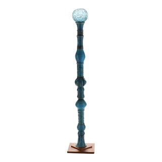 Cedar Creek Gallery (Nc) Pottery Totem With Blown Glass Ornament For Sale