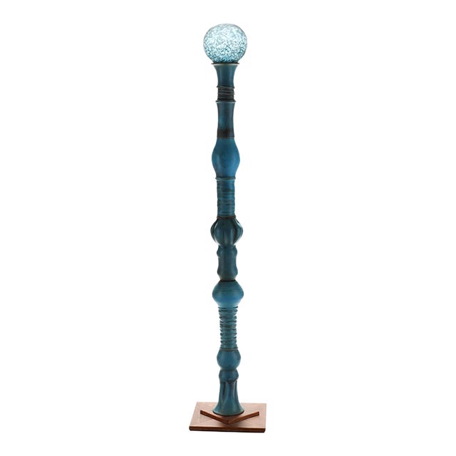 Cedar Creek Gallery (Nc) Pottery Totem With Blown Glass Ornament For Sale
