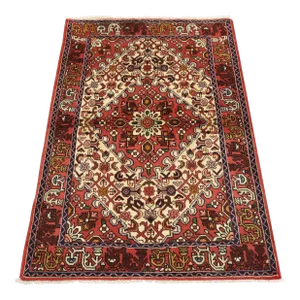Hamedan Rug 3'5'' X 5' Ivory Wool Vintage Tribal Hand-Knotted Oriental Carpet