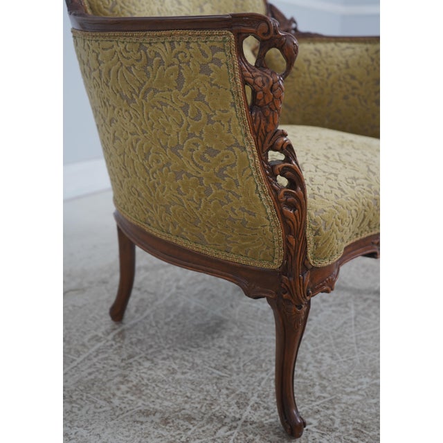 Pair French Louis XV Wide Seat Swan Carved Frame Occasional Chairs For Sale - Image 10 of 18