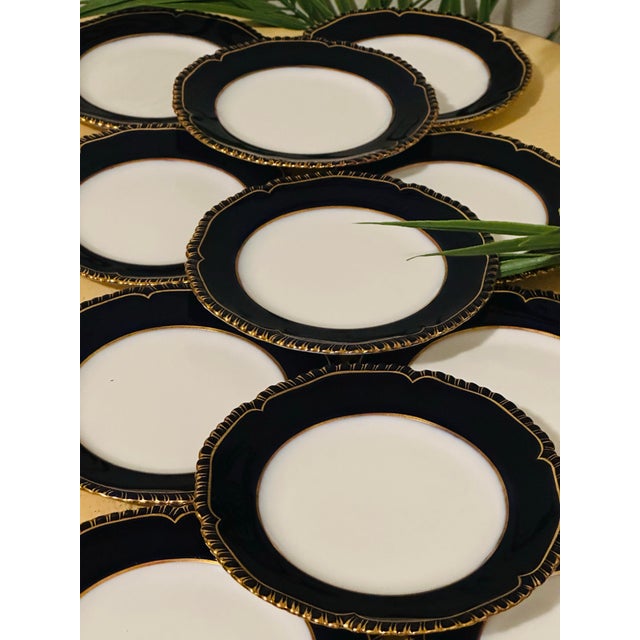 Ceramic 1950s Royal Worcester English Porcelain Dinnerware Navy Blue & Gold Encrusted Set for 12 - 72 Pieces For Sale - Image 7 of 12