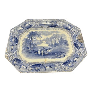 A Very Nice Antique Staffordshire Blue Transferware " Union" Pattern Platter, 1850's For Sale