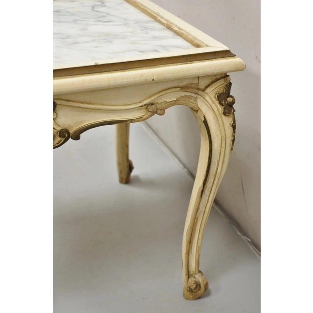 White Vintage French Louis XV Style White Painted Marble Top Low Square Coffee Table For Sale - Image 8 of 12