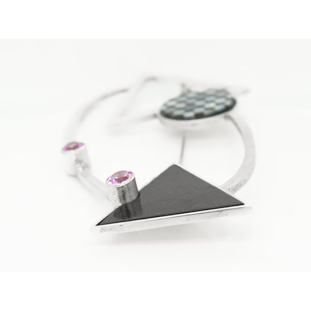 Mardi Jo Cohen 1980's Modernist Sterling Silver & Gemstone Brooch or Pin For Sale - Image 9 of 12