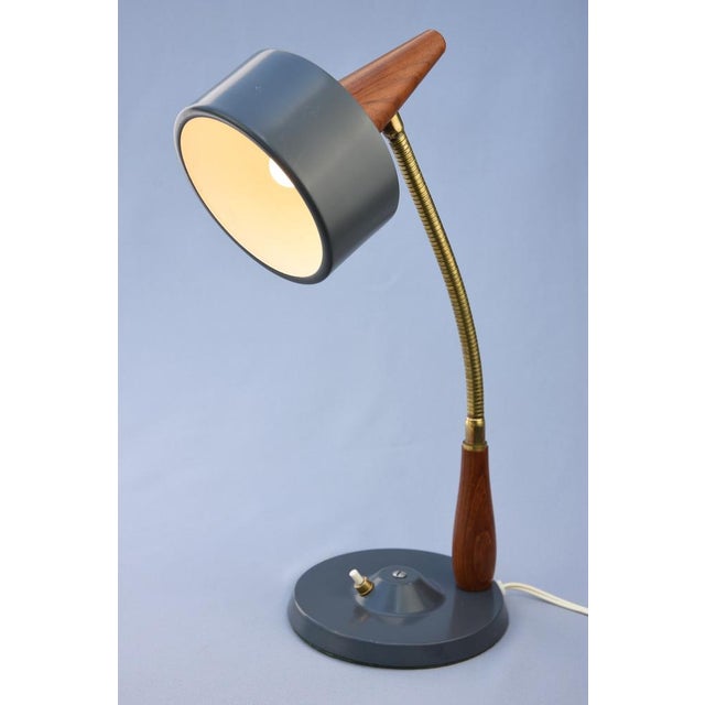 Lyfa Adjustable Teak and Brass Table Lamp by Lyfa, Denmark, 1960s For Sale - Image 4 of 12