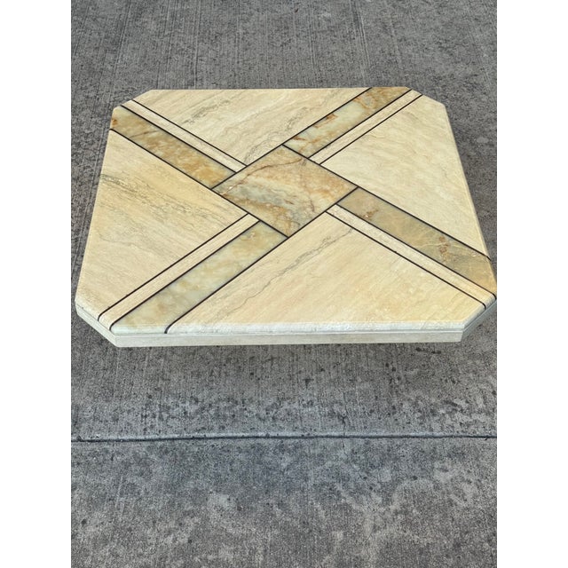 Gorgeous Maurice Villency style postmodern marble, onyx and travertine coffee table, C. 1970s-80s. Dimensions Length:...