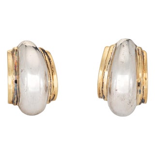 1990s Tiffany & Co Vendome Earrings Picasso Sterling Silver 18k Gold Dome Jewelry, A Pair For Sale