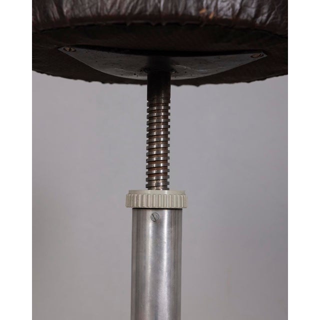 Vintage Industrial Metal and Leather Stool, 1960s For Sale - Image 6 of 8