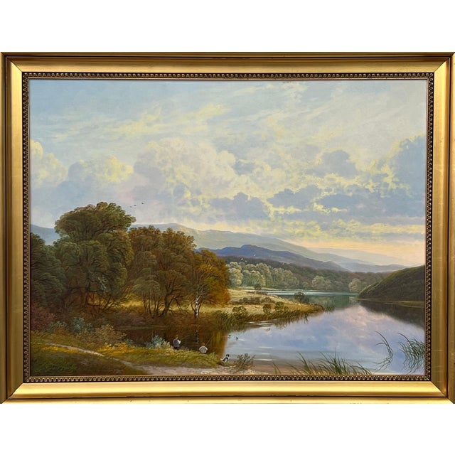 Mountain Lake Oil Painting of a Loch in the Scottish Highlands by British Artist 1980 Circa For Sale