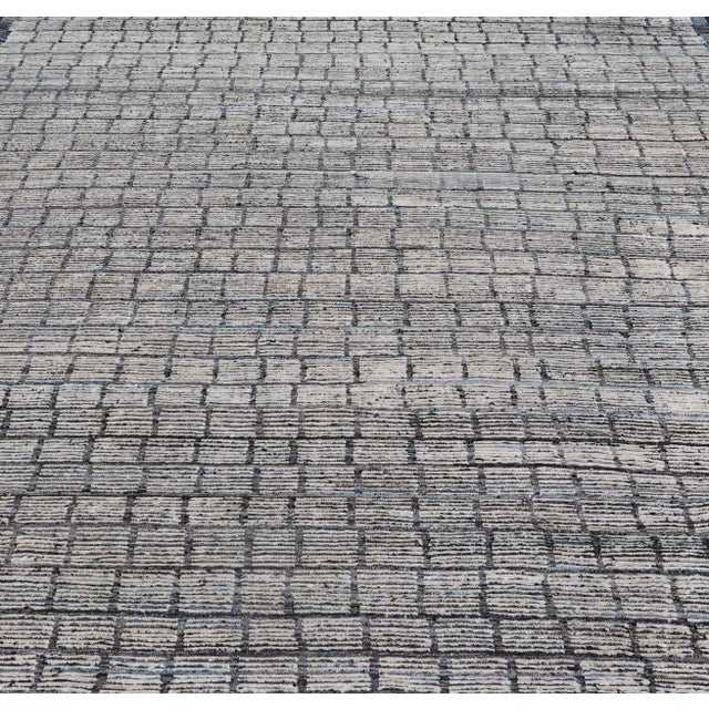 Modern Hand Knotted Rug by Keivan Woven Arts, Steel Blue & White, 9'5" x 11'0 Modern Rug by Keivan Woven Arts in Steel...