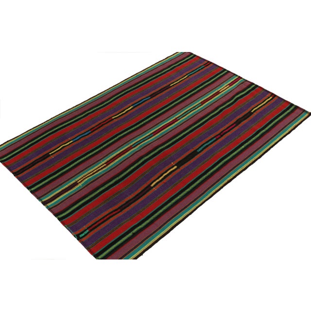 Traditional 1950s Vintage Chaput Kilim Style in Red, Purple, Green Stripe Patterns For Sale - Image 3 of 7