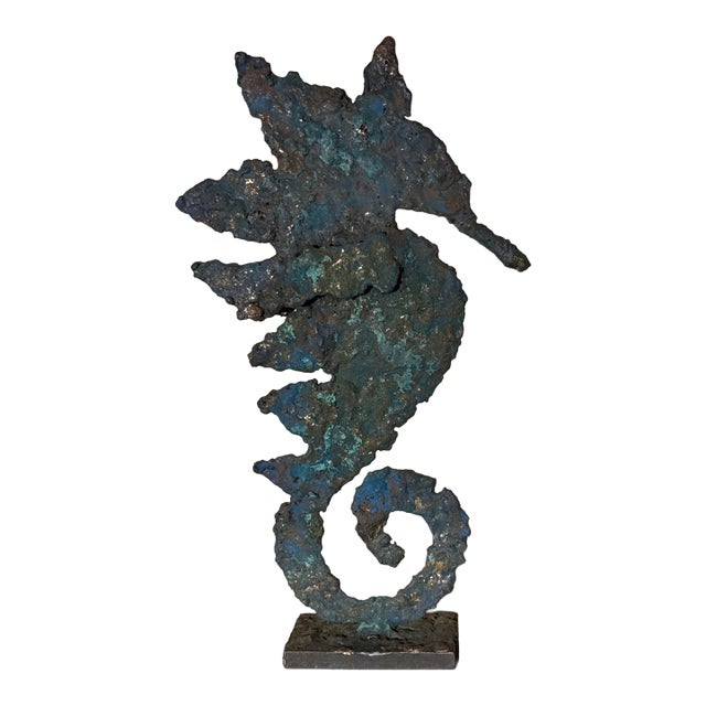 Late 20th Century Artist Made Brutalist Style Bronze Seahorse Sculpture For Sale