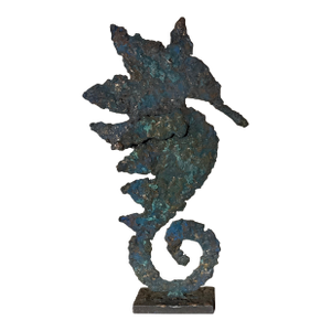 Late 20th Century Artist Made Brutalist Style Bronze Seahorse Sculpture