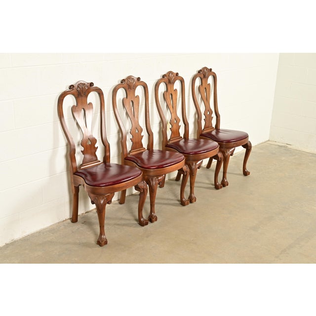 Queen Anne Kittinger Georgian Carved Mahogany Dining Chairs, Set of Four For Sale - Image 3 of 14
