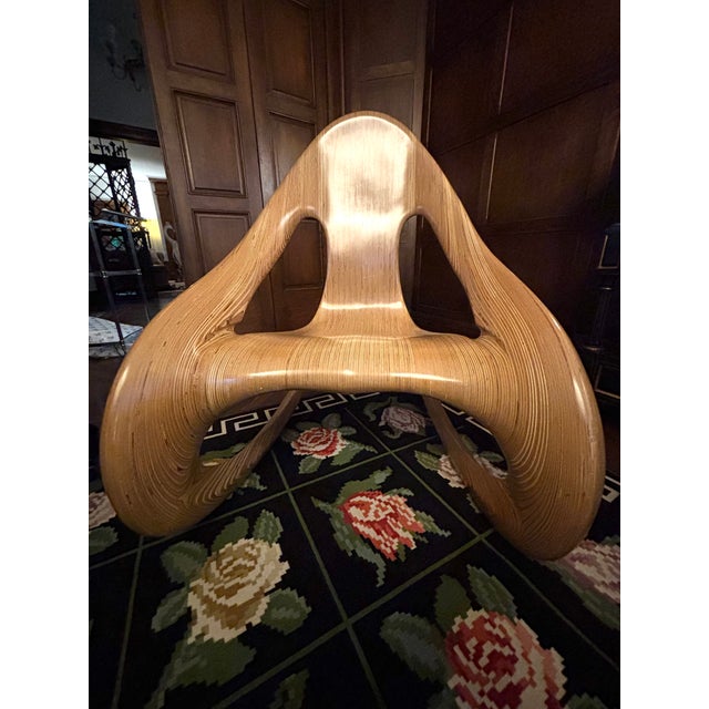 Wood Vintage Sculptural Rocking Chair Handcrafted by Carl Gromoll (Carved, Polished and Laminated Baltic Birch) For Sale - Image 7 of 15