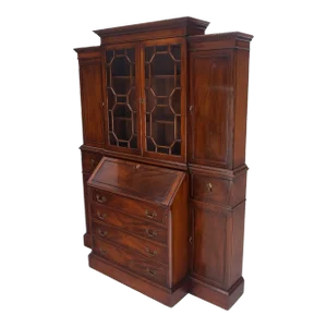 Crotch Mahogany Individual Glass Pains Door Drop Front Secretary Breakfront MINT