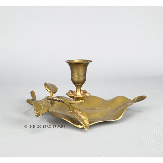 Vintage Solid Brass Leaf Candlestick Holder For Sale - Image 4 of 8