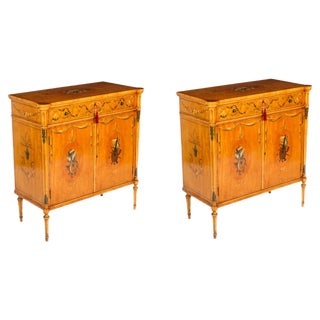 Antique Adam Revival Satinwood Side Cabinets, 1800s, Set of 2 For Sale