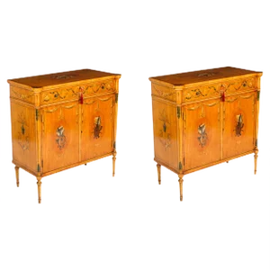 Antique Adam Revival Satinwood Side Cabinets, 1800s, Set of 2