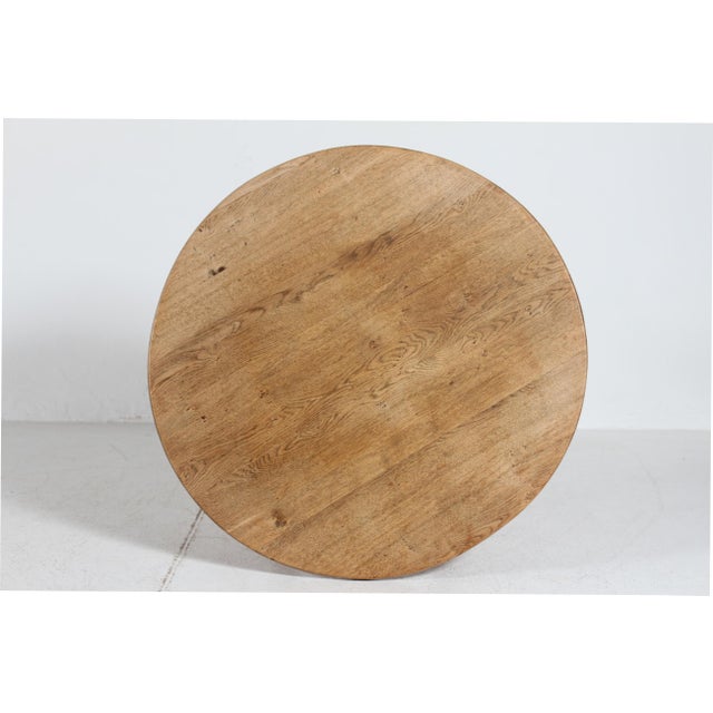 Brown Brutalist Round Oak Coffee Table in the Style of Henning Kjærnulf and Axel Einar Hjorth, Denmark, 1970s For Sale - Image 8 of 10
