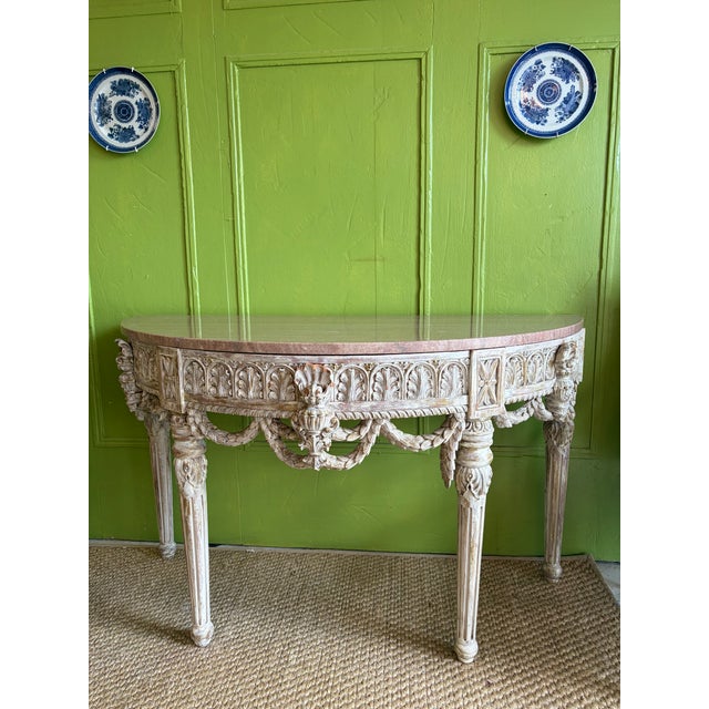 Early 20th Century Neoclassical Carved Demi-Lune With Marble Top - Louis XVI Style For Sale In Greensboro - Image 6 of 12