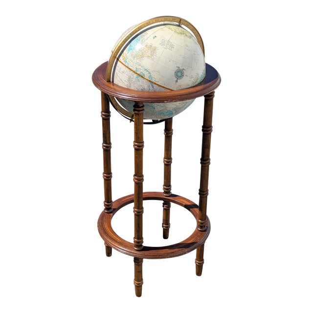 Mid Century Terrestrial Wood Standing Floor Globe For Sale