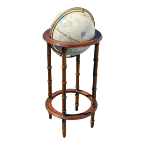 Mid Century Terrestrial Wood Standing Floor Globe