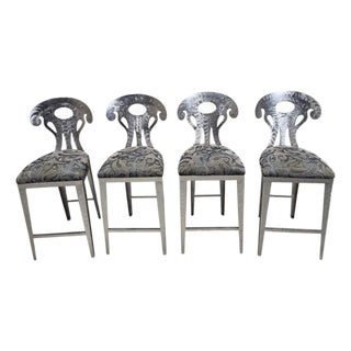 Vintage Memphis Style Hammered Metal Counter Stools - Set of 4 For Sale