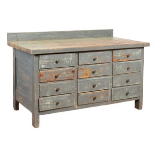 Rustic 19th Century Gray Apothecary Work Table Counter Sideboard For Sale