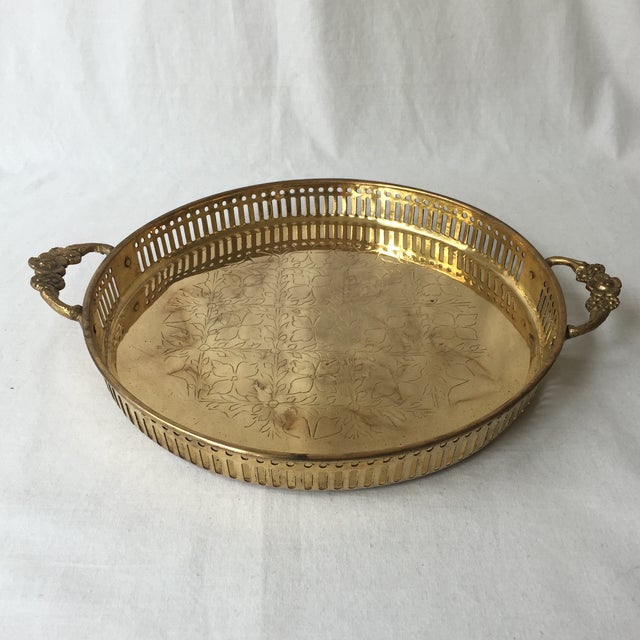 Vintage Brass Tray with Floral Handles Chairish