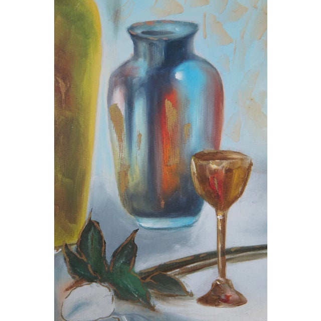 Blue Mid 20th Century Vintage B. Barry Floral Vase of Roses Still Life Oil Painting on Canvas For Sale - Image 8 of 13