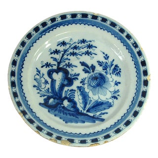 Large Dutch Delftware Blue and White Plate, 1700s For Sale