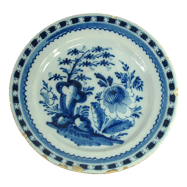 Large Dutch Delftware Blue and White Plate, 1700s For Sale