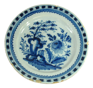 Large Dutch Delftware Blue and White Plate, 1700s