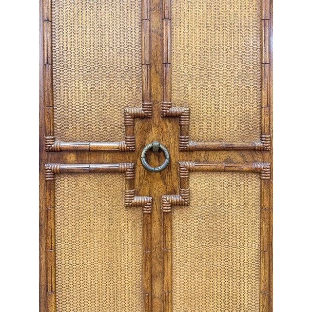Vintage Thomasville Pauletti Faux Bamboo Woven Armoire, Collectible Storage For Sale - Image 10 of 18
