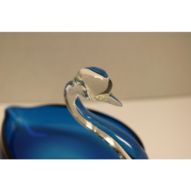 Glass Vintage Blue Swan Dish With Clear Neck and Head For Sale - Image 7 of 7