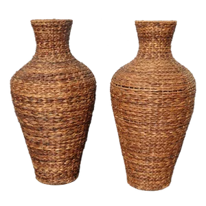 Pair of 42" Tall 1980's Mid Century Modern Rattan Wicker Vases