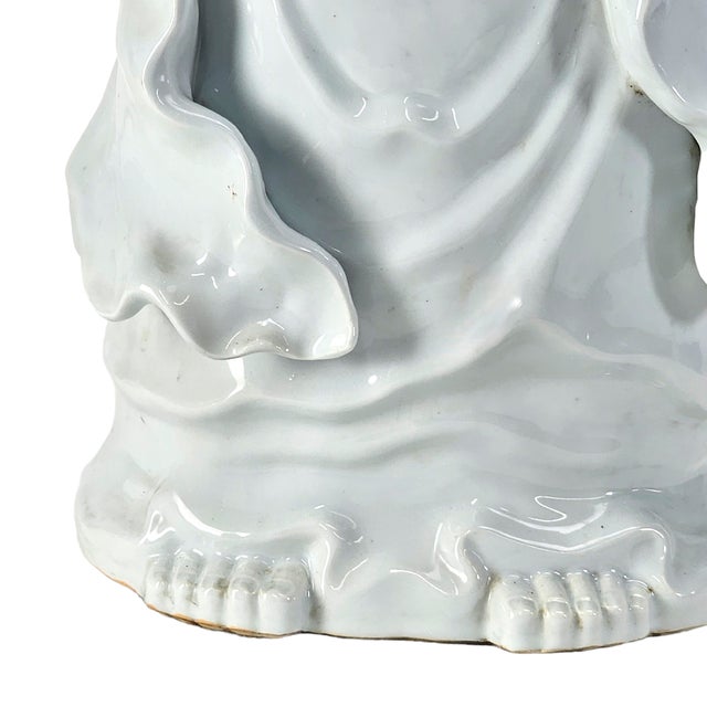 Large Mid-Century Japanese Celadon Guanyin Porcelain Figure 30" William "Billy" Haines Style Lamp Base For Sale - Image 10 of 14