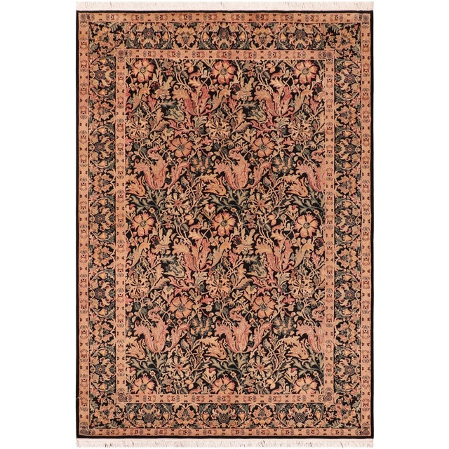 Floral 1990's Pak-Persian Black/Red Wool Rug - 6'1'' X 9'4'' For Sale - Image 9 of 9