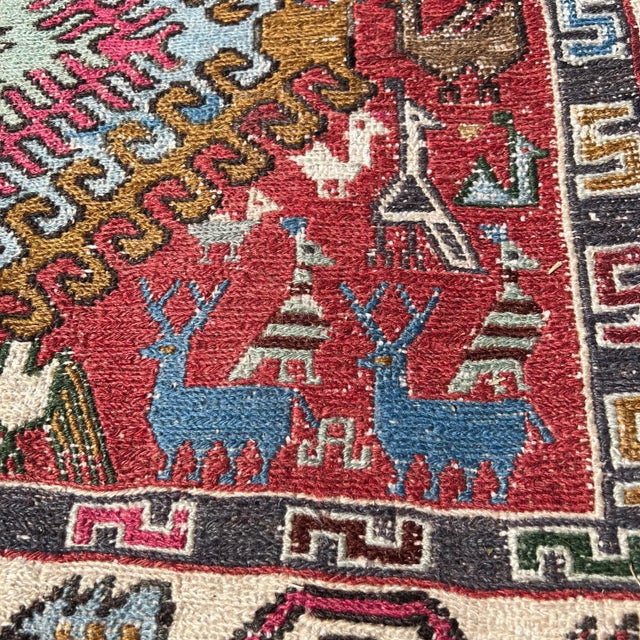 Textile 1970s Vintage Animal Figure Pattern Embroidered Soumak Runner Rug For Sale - Image 7 of 10