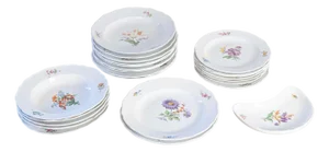 19th Century German Meissen Porcelain Dinner Service with Floral Decor - 24 Pieces